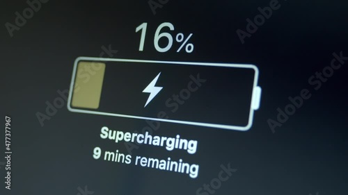 Super Fast Charging Progress in Percents Electric Car Battery Dashboard Panel