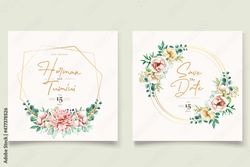hand drawn watercolor floral wedding card set