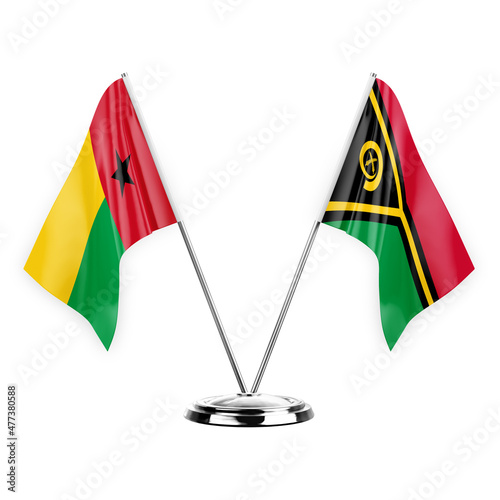 Two table flags isolated on white background 3d illustration  guinea-bissau and vanuatu