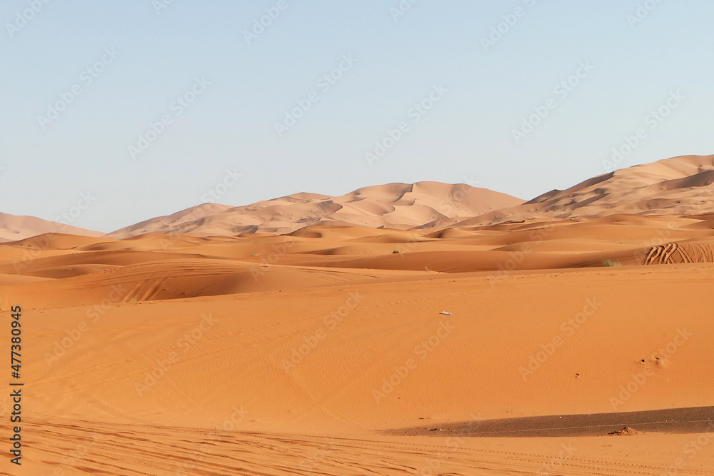 Sahara desert's dunes at sundown, Great feeling of freedom and relax. Amazing view.