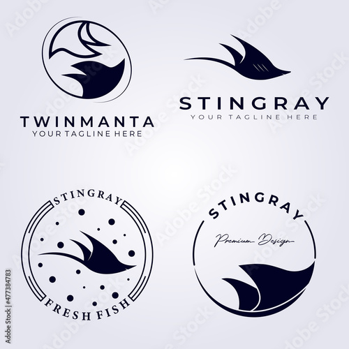 set and bundle of animals sea , stingray logo vector illustration design graphic, vintage animal logo