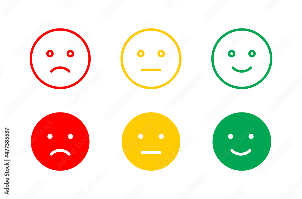 Feedback emoticons scale. Flat cartoon illustration with emoji happiness level. Feedback emoticons scale. Flat cartoon illustration with emoji happiness level.