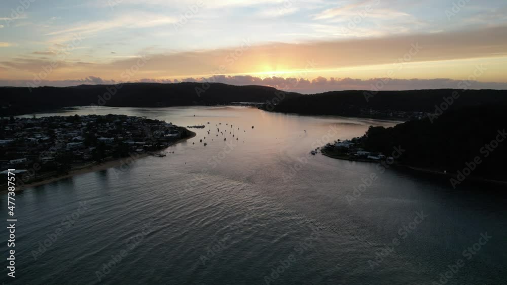 Aerial Sunrise at Ettalong Beach on the Central Coast, NSW, Australia. Aerial Sunrise at Ettalong Beach on the Central Coast, NSW, Australia.