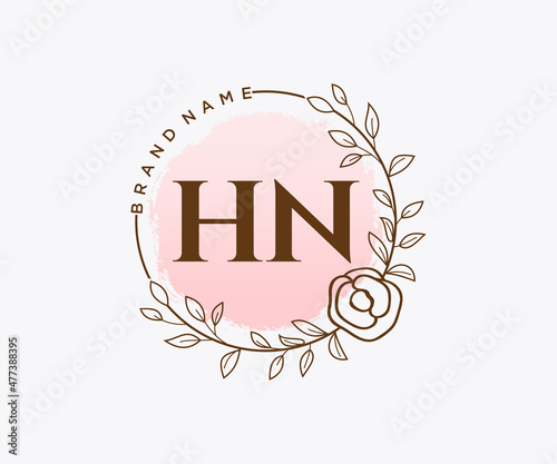 Initial HN feminine logo. Usable for Nature, Salon, Spa, Cosmetic and Beauty Logos. Flat Vector Logo Design Template Element.