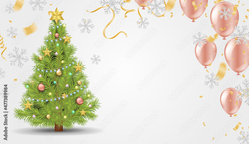 Christmas Tree With balloons, simple and clean shopping day. SPECIAL OFFER Supper sale. shopping online. Happy new year