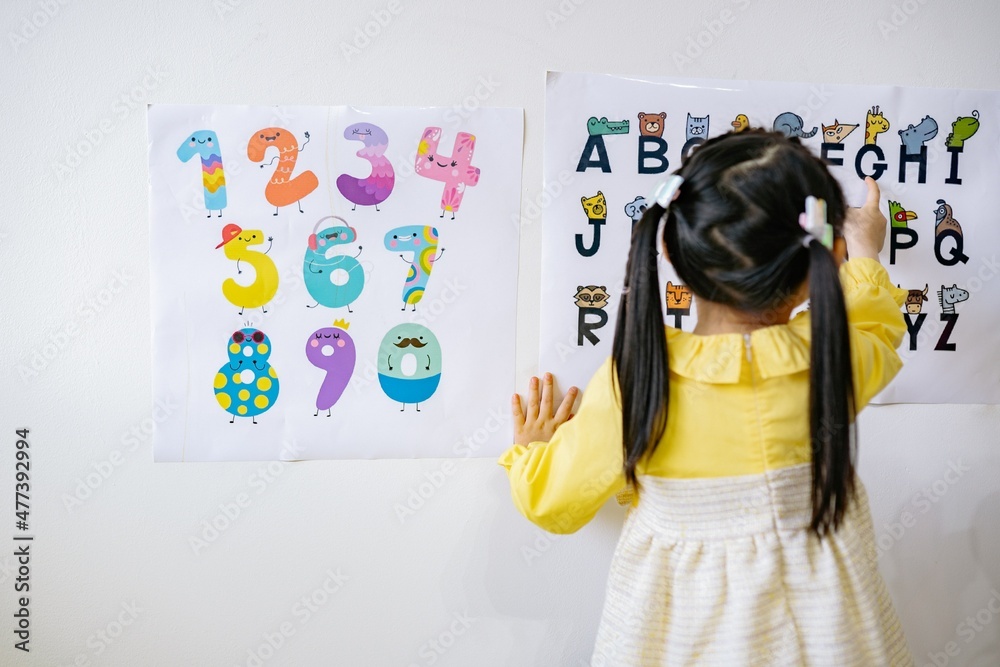 custom made wallpaper toronto digitalBack view of girl learning ABC and numbers on light board