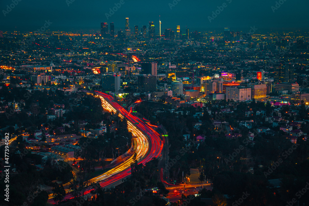 custom made wallpaper toronto digitalLong shot of car lights on highway of Los Angeles at night in California, United States
