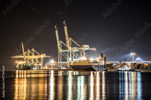Lit seaport during night time