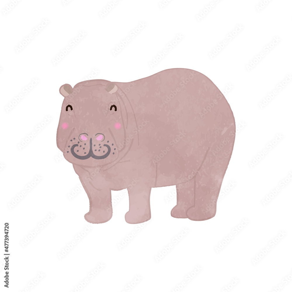 Fototapeta premium Cute smiling hippo cut illustration