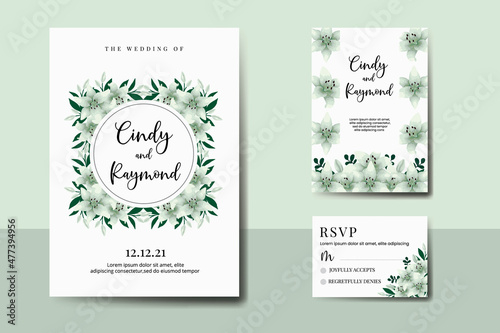 Wedding invitation frame set  floral Digital watercolor hand drawn White Lily Flower design Invitation Card Template