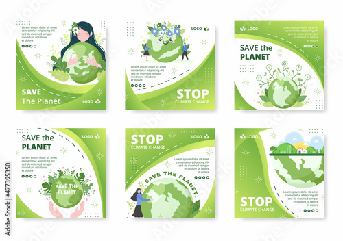 Save Planet Earth Post Template Flat Design Environment With Eco Friendly Editable Illustration Square Background to Social Media or Greeting Card