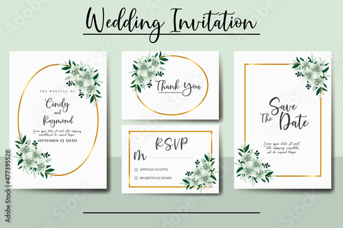 Canvas Wedding invitation frame set, floral Digital watercolor hand drawn White Lily Fl