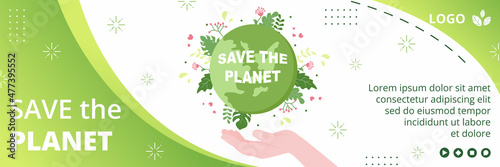 Save Planet Earth Cover Template Flat Design Environment With Eco Friendly Editable Illustration Square Background to Social Media or Greeting Card