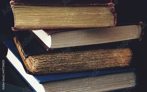 Stack of hardbound books in close-up