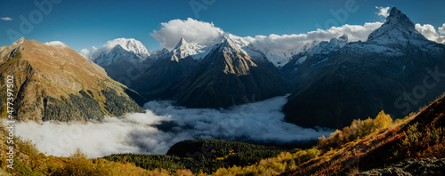 Panorama of the mountain range in autumn