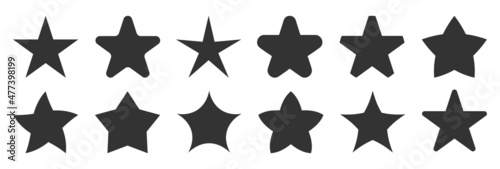 Stars black stamp sticker shape blank seal flat set. Simple forms for text designation product quality. Police order badge. Winner rating sticker print handicraft. Drawing stencil isolated on white