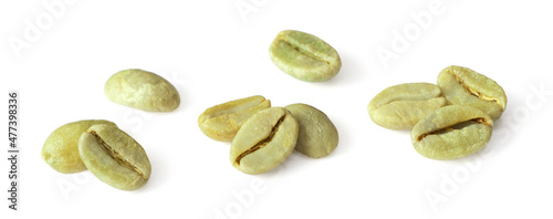 Green coffee beans isolated on white background