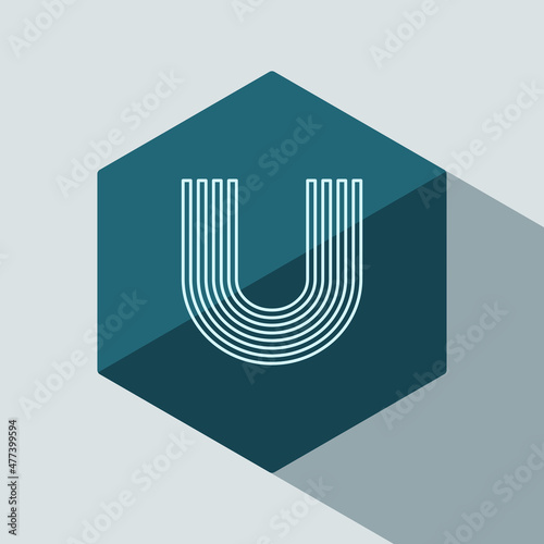 vector Initial letter U hexagon flat design with shadow. universal icon design template.