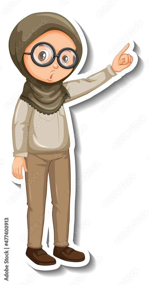 Muslim girl in safari outfit cartoon character sticker