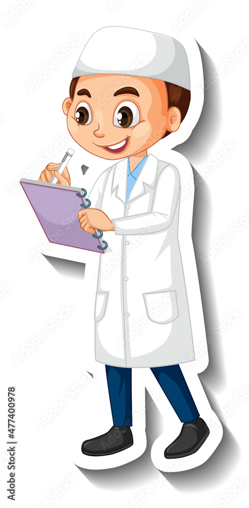 Muslim scientist boy cartoon character sticker Muslim scientist boy cartoon character sticker