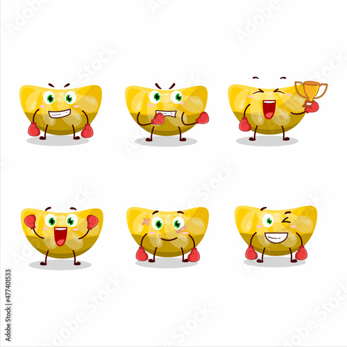A sporty orange gummy candy boxing athlete cartoon mascot design