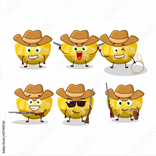 Cool cowboy orange gummy candy cartoon character with a cute hat
