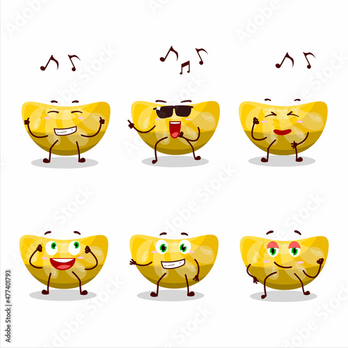 An image of orange gummy candy dancer cartoon character enjoying the music