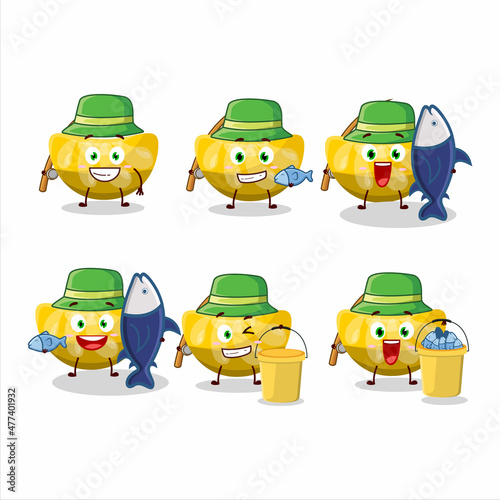 A fisherman orange gummy candy cartoon picture catch a big fish