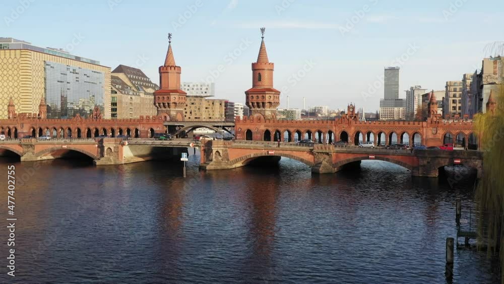 View of the Oberbaum Brücke bridge in Berlin in summer View of the Oberbaum Brücke bridge in Berlin in summer