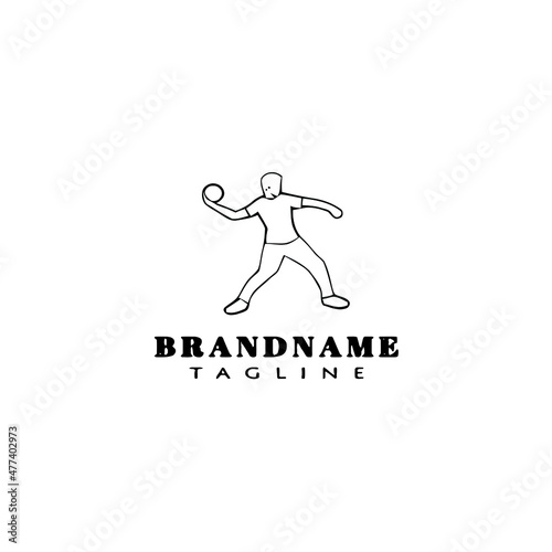 discus thrower logo cartoon icon design template black isolated vector illustration