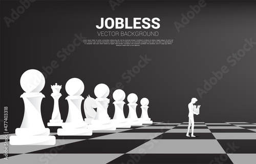 Unemployment man walking on chess board. Concept for end of career and jobless.