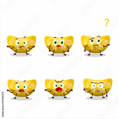 Cartoon character of orange gummy candy with what expression