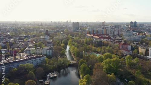 Aerial view of skyline of Kreuzberg Berlin with Landwehrkanal channel landwehr photo