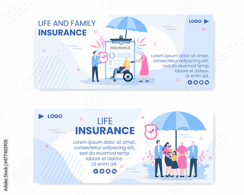 Family Life Insurance Banner Template Flat Design Editable Illustration Square Background to Social Media or Greeting Card