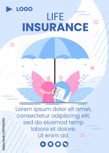 Family Life Insurance Flyer Template Flat Design Editable Illustration Square Background to Social Media or Greeting Card