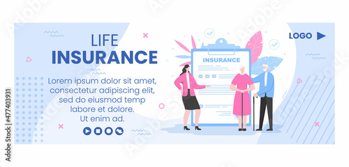 Family Life Insurance Cover Template Flat Design Editable Illustration Square Background to Social Media or Greeting Card