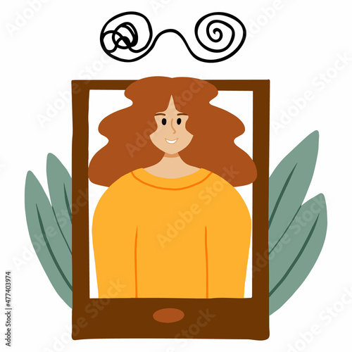 Vector illustration online psychological help and support service. Online therapy concept. Psychological counseling concept. Girl psychologist in the phone.