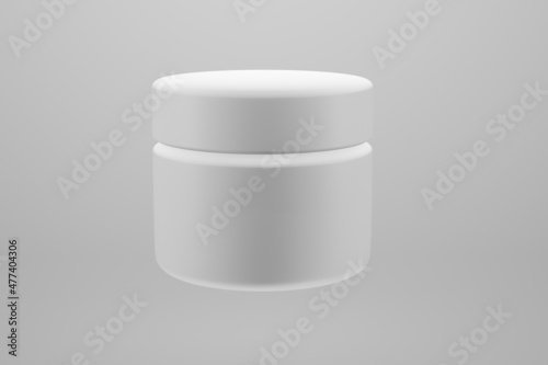 3D rendering round white plastic jar for cosmetic, cream, butter, scrub, gel, powder, wax.Realistic packaging mock up template