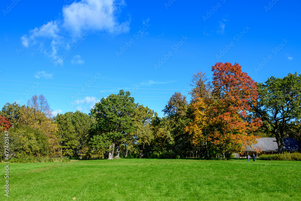 UNGURMUIZA, LATVIA. 26th September 2021. Park near Ungurmuiza manor, Latvia. Autumn landscape.