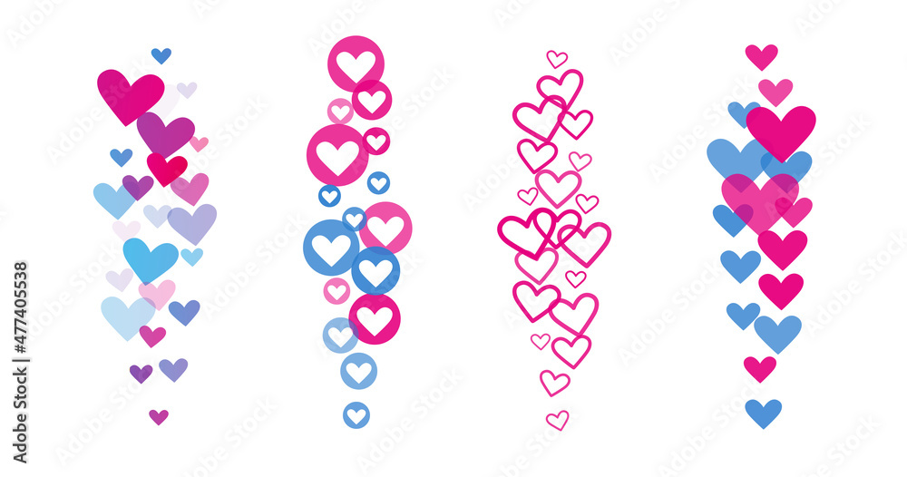Stream of flying hearts. Like elements for social media live translation. Vector illustration.