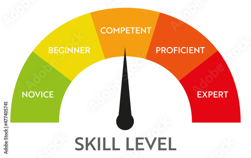 Skill level meter indicator. Business vector chat infographic. Education speedometer