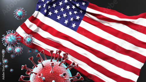 United States Minor Outlying Islands and the covid pandemic - corona virus attacking its national flag to symbolize fight with the virus in this country, 3d illustration