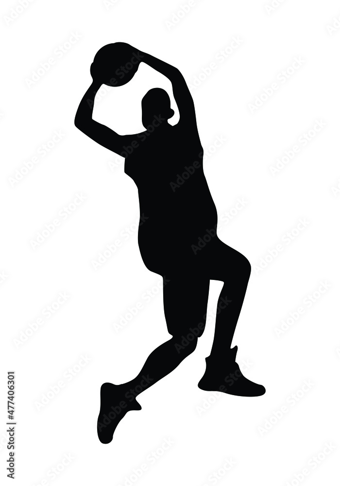 Basketball player in action is flying high.. Player silhouette on white. Sportsman.