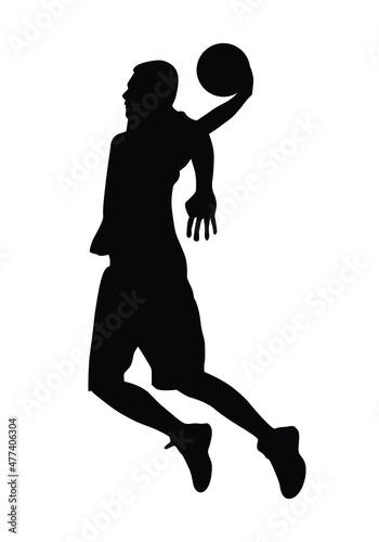 Basketball player in action is flying high.. Player silhouette on white. Sportsman.