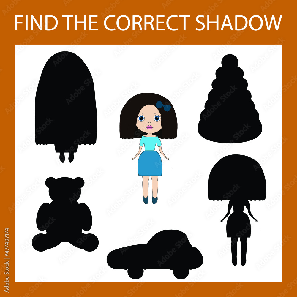 Find a shadow dolls. Match toy with correct shadow Preschool worksheet