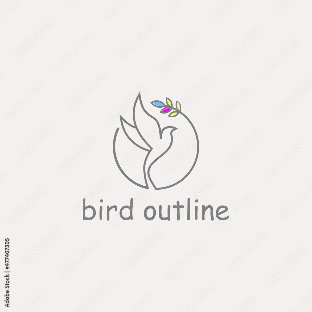 outline flying bird and flower logo outline flying bird and flower logo