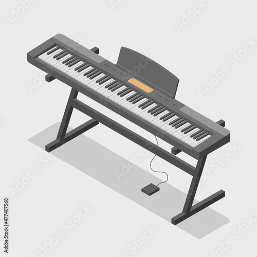 Isometric keyboard musical instrument: digital piano with stand and pedal photo