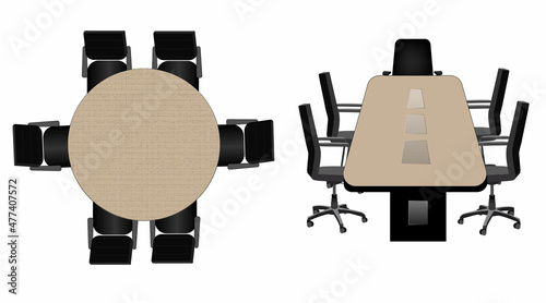 Office chair & table top & side view clip art . Set of office furniture