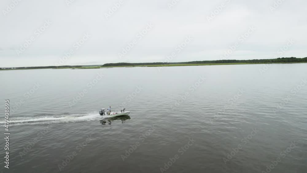 Boat riding on the ocean in Charleston South Carolina Aerial Boat riding on the ocean in Charleston South Carolina Aerial