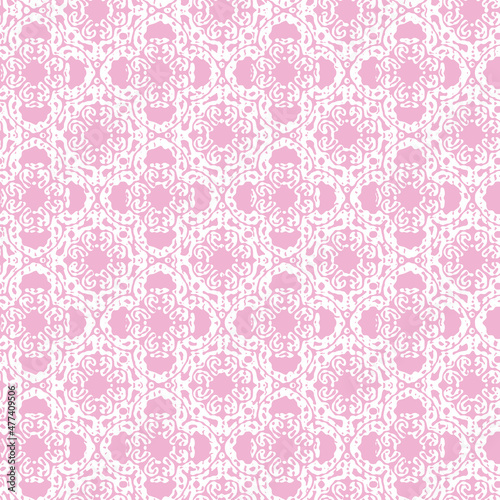 Vector abstract geometric seamless pattern. Golden lines texture, elegant floral lattice, mesh, weave. Oriental luxury geo background. ornament, baby pink repeat tiles. Modern linear design fashion © PATTERN_SPIRIT
